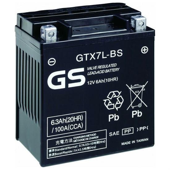 GS Motorcycle Battery GTX7L-BS (YTX7L-BS) 12V 6AH
