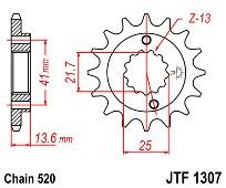 Γρανάζι εμπρόσθιο JT JTF1307.14  XR650 R (00-07) KAWASAKI ZX600 ZX-6R (520 βήμα)