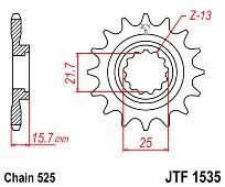 Γρανάζι εμπρόσθιο JT JTF1535.15 δόντια KAWASAKI ZX600 (J4/J6F/J7F/J8F) (ZZ-R) ZX-6R (ZX636 A1P) Ninja