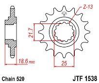 Γρανάζι εμπρόσθιο JT JTF1538.15 δόντια KAWASAKI Z750 (ZR750 J1 J2 J6F L7F L8F L9F LAF)