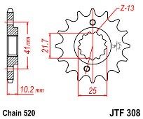 Γρανάζι εμπρόσθιο JT JTF308.14 Δόντια HONDA FMX-SLR-NX650 / APRILIA 650 PEGASO / YAMAHA XT660 R-X-Z TENERE