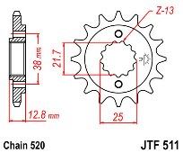Γρανάζι JT Εμπρός JTF511 14-15 Δόντια ( Kawasaki KLX650 A1-A3 D1 ( KLX650 R) Kawasaki KLR650 (KL650EBF)