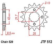Γρανάζι JT Εμπρός JTF512 14-15-16-17 Δόντια (Yamaha YZF600R Kawasaki KL250(KLR 250)KLE400-500 Suzuki GSX-R600-750-1000)