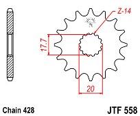 Γρανάζι JT Εμπρός JTF558 15-16-17 Δόντια YAMAHA TZR80 DT-TDR-DTR-TZR125