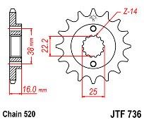 Γρανάζι JT Εμπρός JTF736 14 ΔΟΝΤΙΑ DUCATI 400-600-750-900 MONSTER