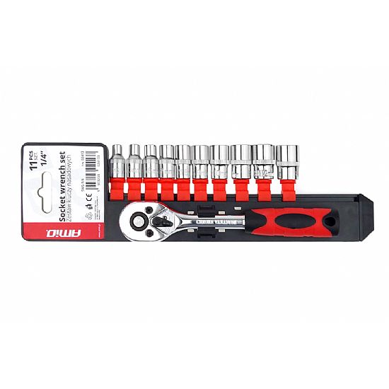 Amio Metric Ratchet Wrench Socket Repair Tool Set 11pcs 1/4" 4-13mm