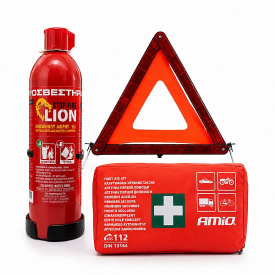 Race Axion – Roadside Assistance Kit with 1L Foam Fire Extinguisher, Warning Triangle First Aid Kit for Complete Emergency Readiness – 1 Set