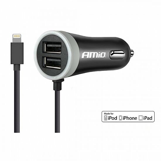 Car charger 12 / 24V iPhone lightning + 2xUSB 2.4A Pro
