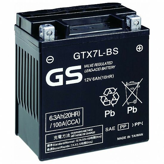 GS Motorcycle Battery GTX7L-BS (YTX7L-BS) 12V 6AH