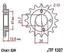 Γρανάζι εμπρόσθιο JT JTF1307.14 XR650 R (00-07) KAWASAKI ZX600 ZX-6R (520 βήμα)