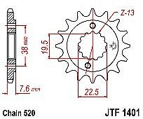 Front sprocket JT JTF1401 14 teeth KAWASAKI KSF400 A1-A3 A6F Suzuki LT-Z400 K3/K4/K5/K6/K7/K8 Quadsport