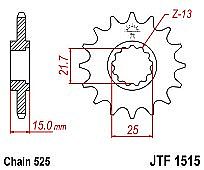 Γρανάζι εμπρόσθιο JT JTF1515.15 δόντια KAWASAKI ZX-6R (ZX600 F1-F3) Ninja