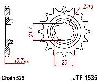 Γρανάζι εμπρόσθιο JT JTF1535.15 δόντια KAWASAKI ZX600 (J4/J6F/J7F/J8F) (ZZ-R) ZX-6R (ZX636 A1P) Ninja