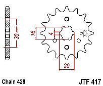 Γρανάζι JT Εμπρός JTF417 14-15-16 Δόντια KAWASAKI KMX125-200 BN125 ELIMINATOR