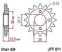 Γρανάζι JT Εμπρός JTF511 14-15 Δόντια ( Kawasaki KLX650 A1-A3 D1 ( KLX650 R) Kawasaki KLR650 (KL650EBF)