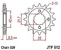 Γρανάζι JT Εμπρός JTF512 14-15-16-17 Δόντια (Yamaha YZF600R Kawasaki KL250(KLR 250)KLE400-500 Suzuki GSX-R600-750-1000)